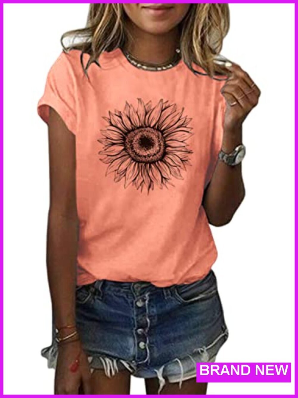 Women's Sunflower Graphic Crew Neck Short Sleeve T-Shirt Loose Fit Tee